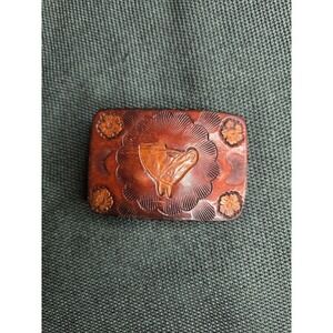 Vintage Mexican Handcrafted Leather Belt Buckle Bird Carving Nickel Silver Back